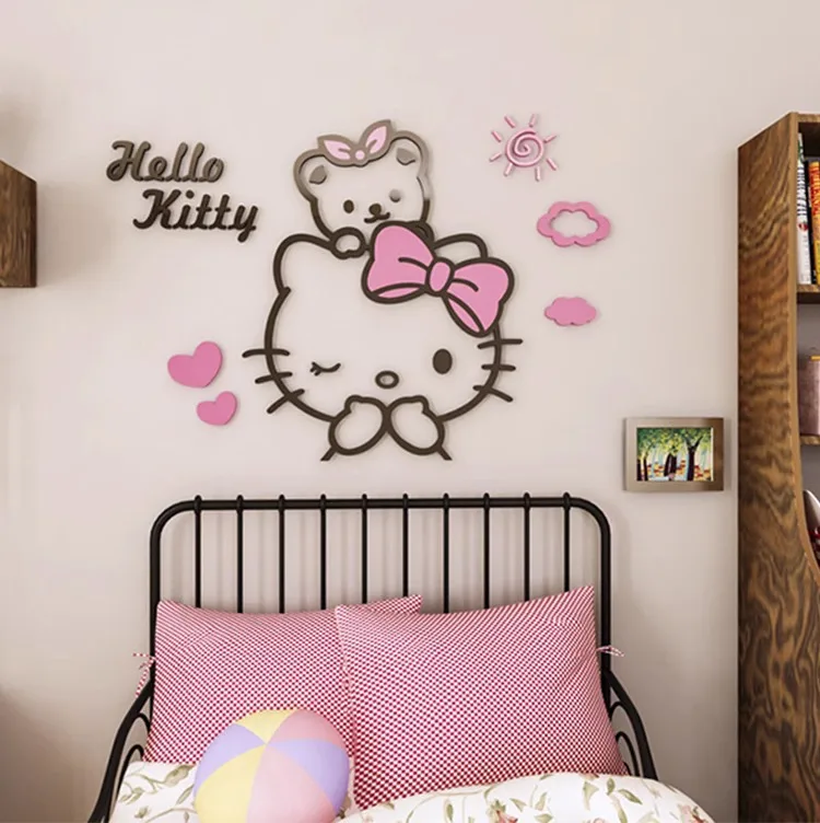 DIY Cartoon Anime Hallo Kitty Bär Wand Aufkleber Kawaii Acryl Kristall 3D Selbst-montage Wand Aufkleber Mädchen Schlafzimmer Dekoration