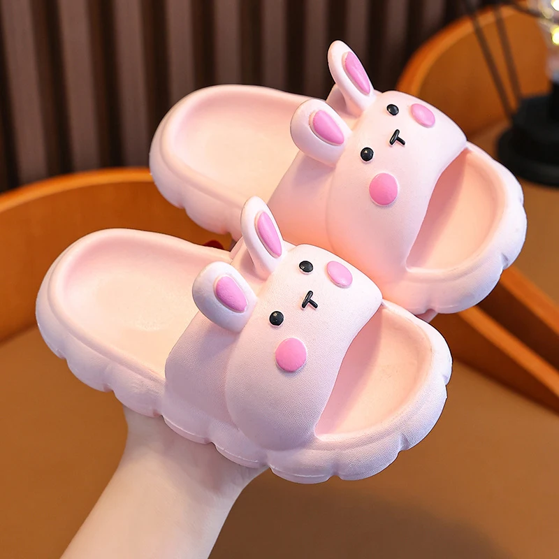 Children Boys Girls Slippers New Cute Cartoon Bunny Pattern Non-slip Soft Thick Sole For Kids Indoor Home Shoes 4-6 Years