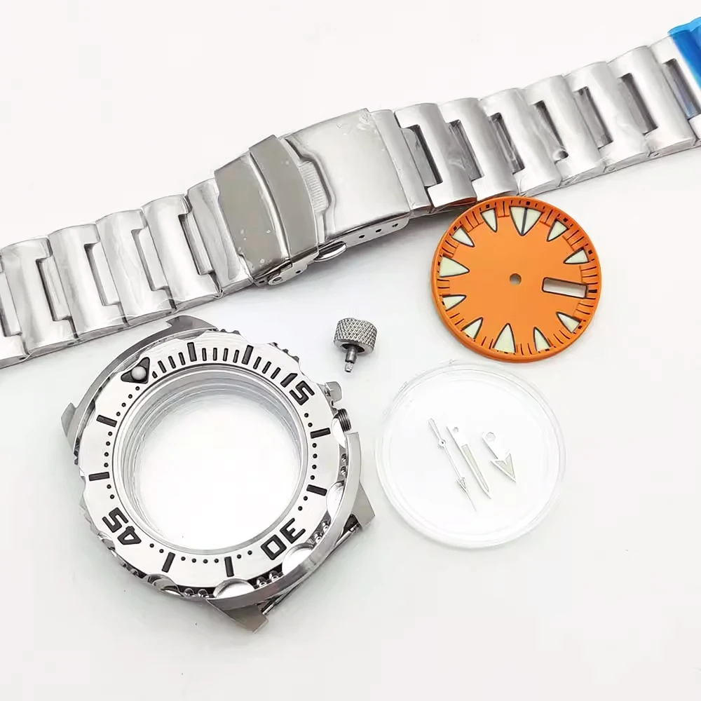 Caja de reloj Monster plateada de 42mm para NH35/38/70/72, movimiento automático, esfera de 29mm, caja de reloj estéril + componentes de correa