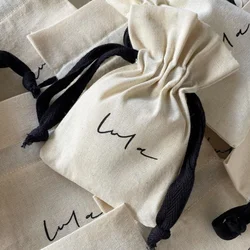 Manufacturer custom natural cotton drawstring bag beige cotton linen drawstring pouch with cotton string