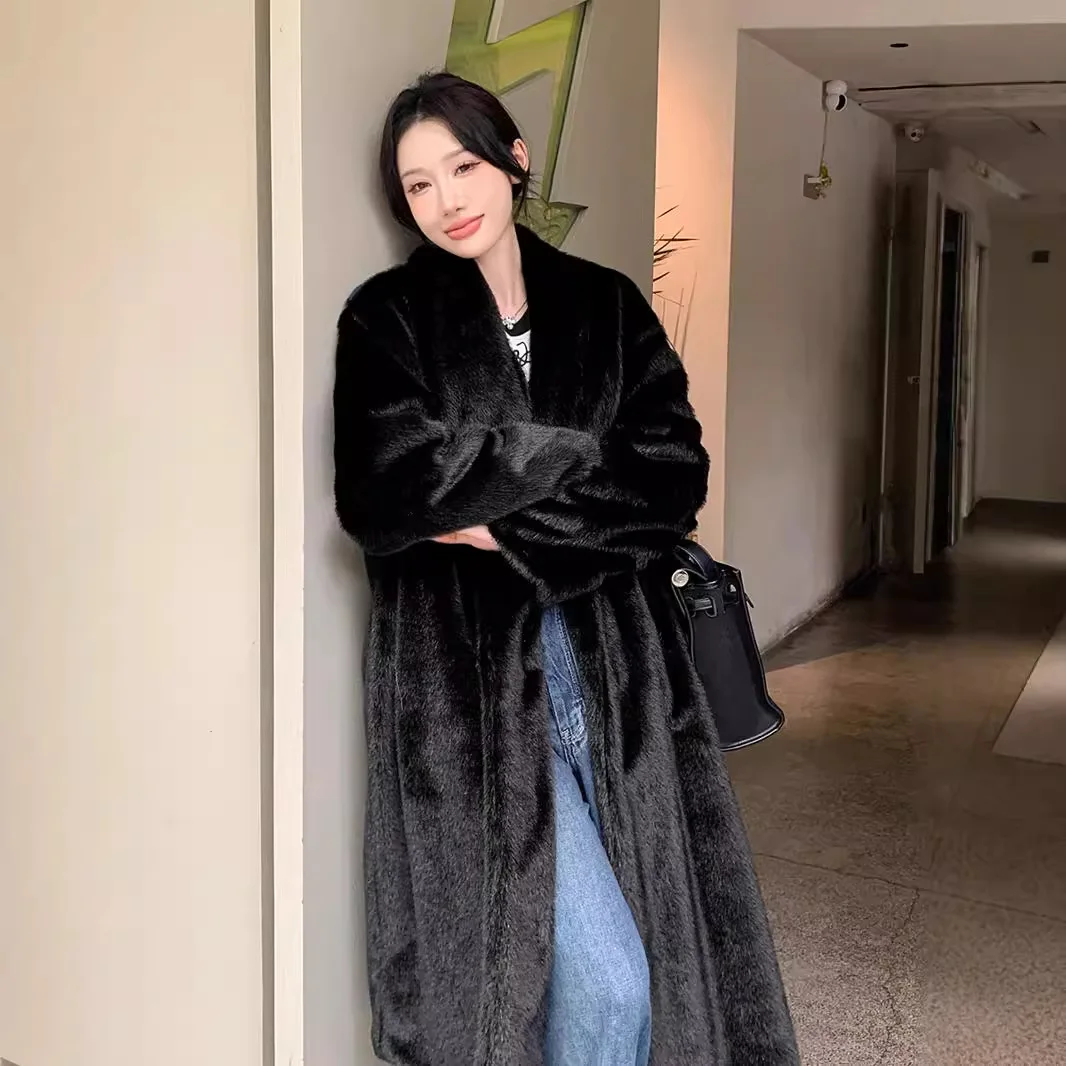 Y2k Streetwear Giacca da lavoro Capispalla Autunno Inverno 2025 Cappotti lunghi Donna Giacche in pelliccia sintetica Cappotto con colletto rovesciato Spessore caldo