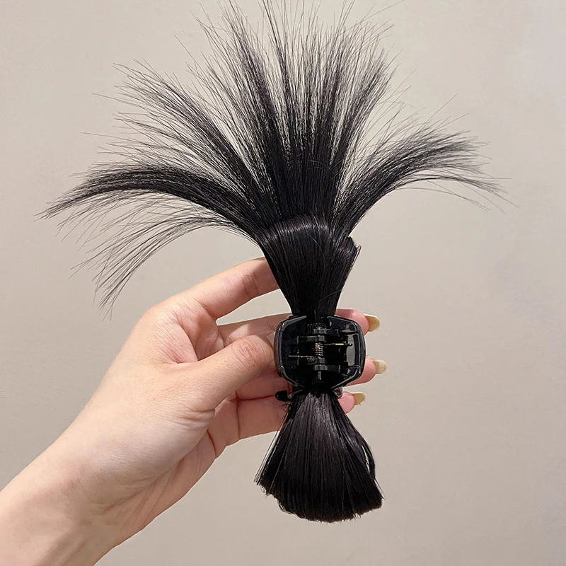 Women Half-tie Hair Claw Feather Shuttlecock Head Lazy Meatball Head Crab Clip Wig Catch Clip High Ponytail Hair Accessories