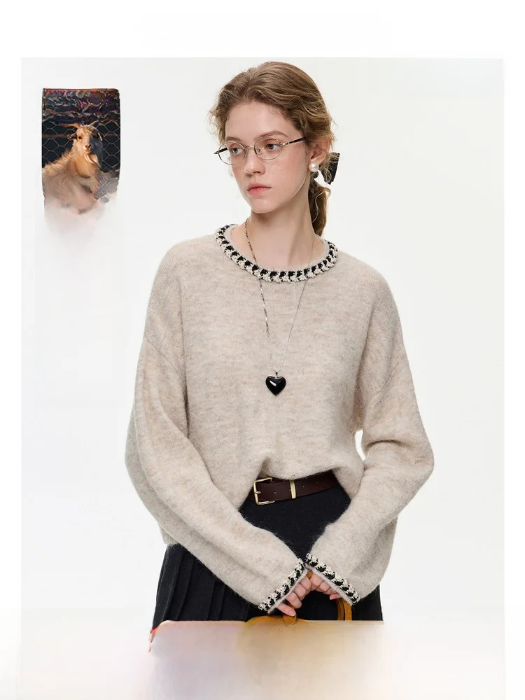 

VEGA CHANG Women's Wool Knitted Sweater Lazy Casual Neline Long Sve Warm Faionable All Seasons Basic Crew Ne Top