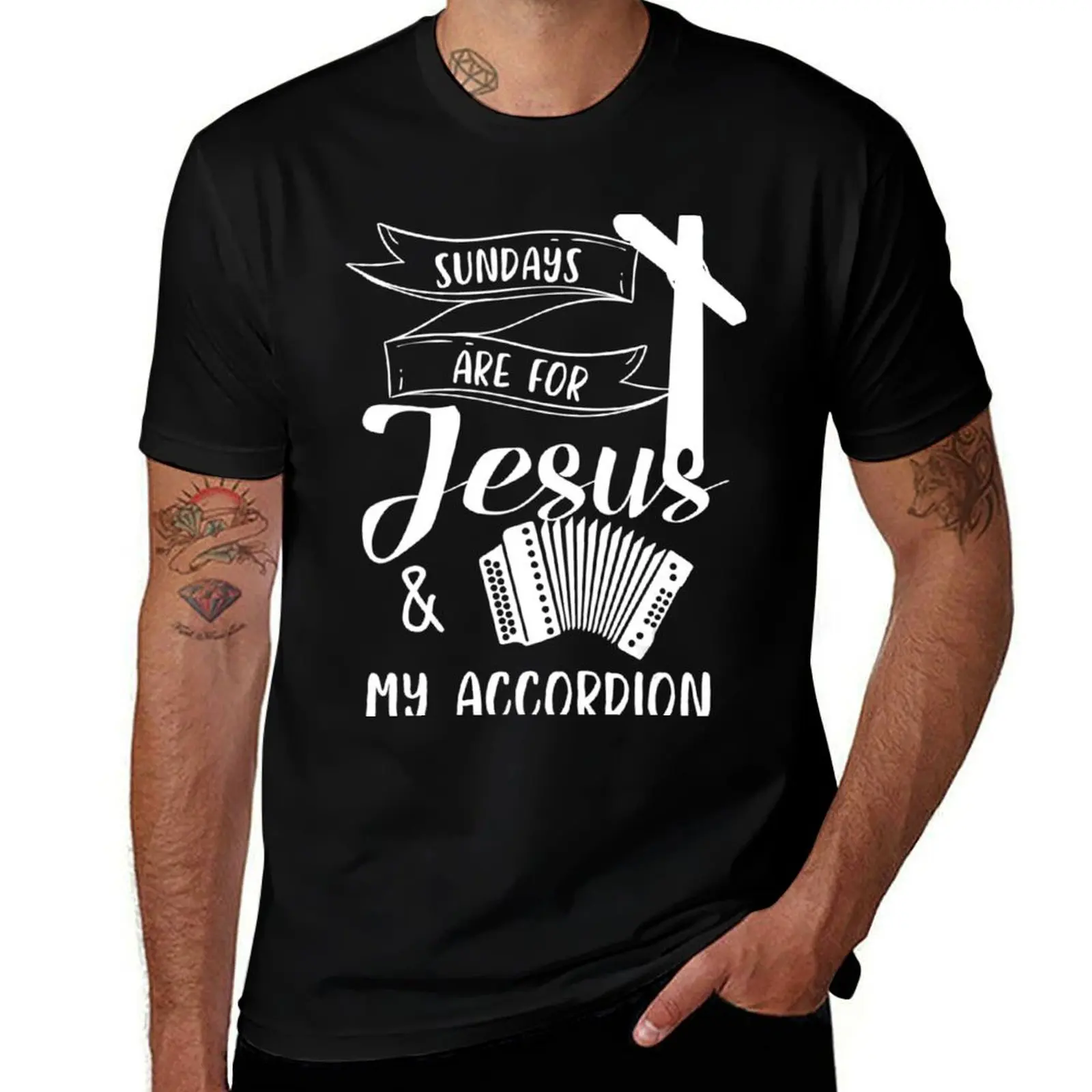 Accordion Merch Jesus Quotes Gifts For Accordion Players T-Shirt Breathable Basic Cotton T-Shirt