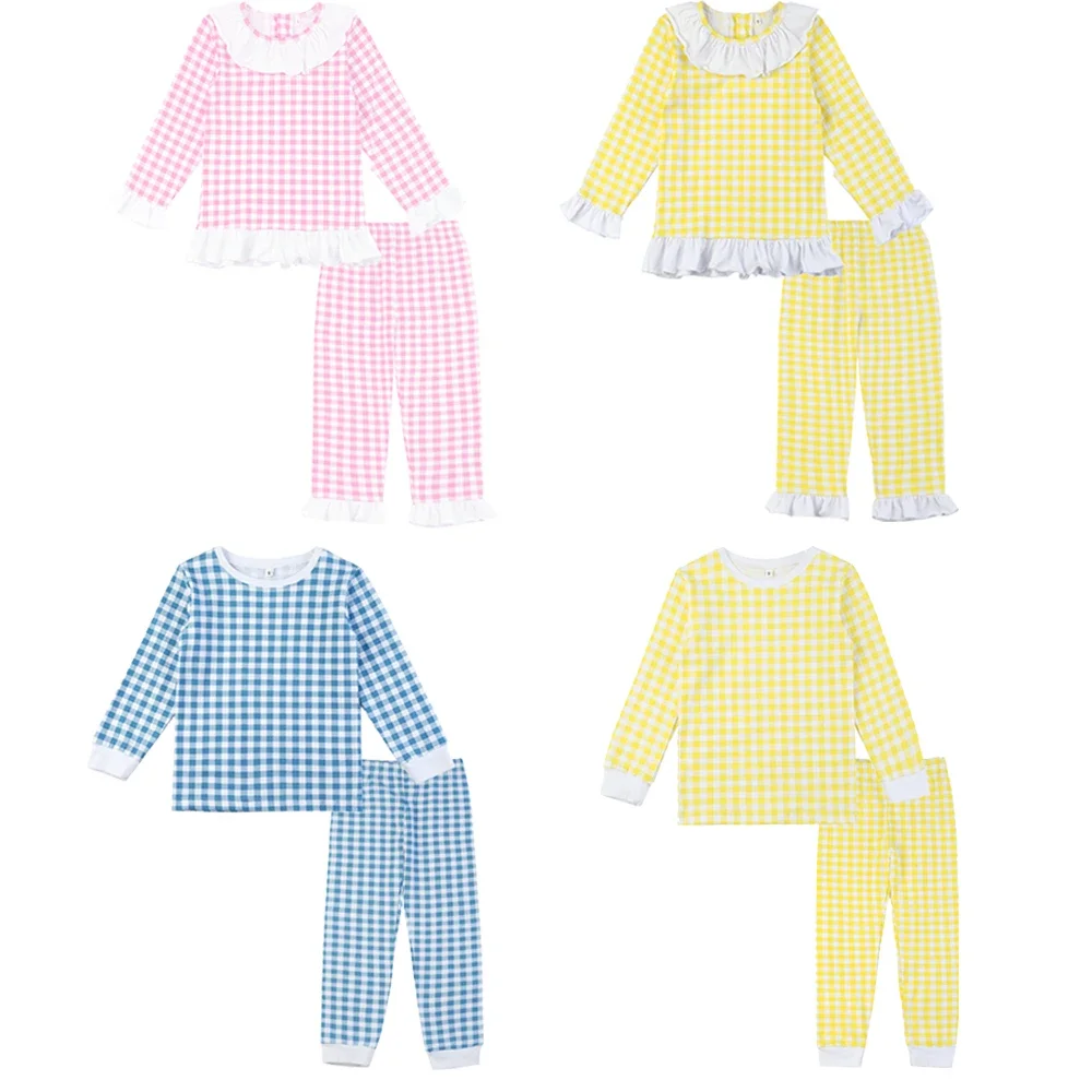 Mudbala 2025 Easter Spring Summer Pajamas Set Two Piece Lemon Checked Kids Boys And Girls Sibling Matching Pyjamas