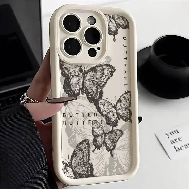 INS Retro Butterfly Silicone Phone Case For iPhone 15 Pro Max Cases iPhone 14 13 12 11 XS X XR 7 8 Plus Shockproof Bumper Cover