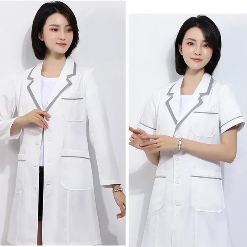 Custom Logo Beauty Uniform Beautician Skin Manager Work Clothes Spa Uniform White Large Size Short-sleeve Lab Coat Salon Scrubs