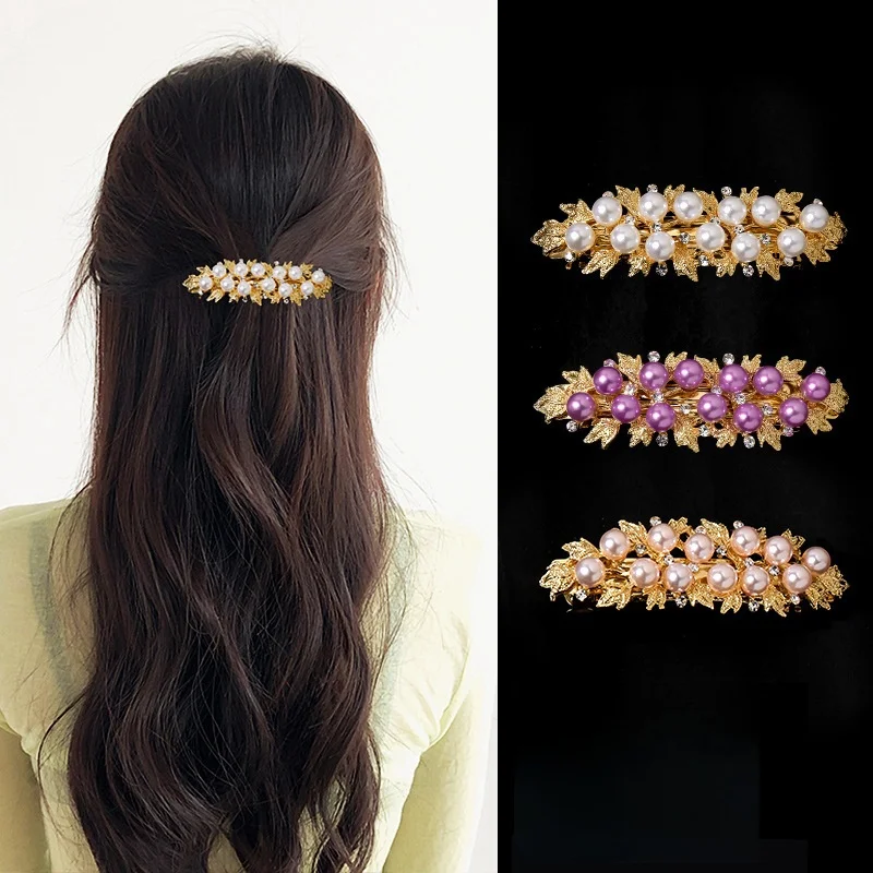 New purple pearl zircon hair clip Luxurious one-line clip Horizontal clip Top clip Elegant women's fashion hair accessories