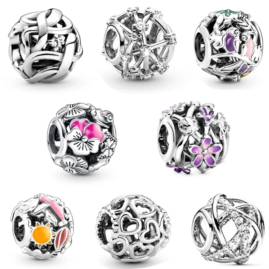 New Openwork A Variety Of Beautiful Round Lace Charm Bead Fit Original European 925 Sterling Silver Bracelet DIY Jewelry Gift