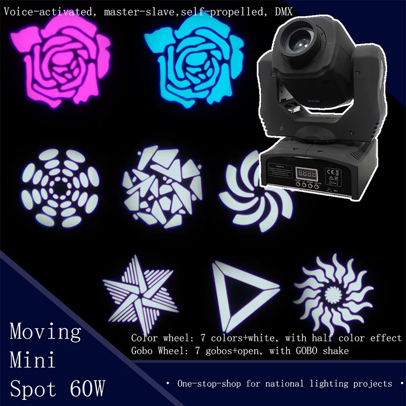 60W Mini Moving Spot Lights DMX Control 9/11 Channels Projector 7 Gobos 7 Colours Stage Lighting for Wedding DJ Disco Party Club