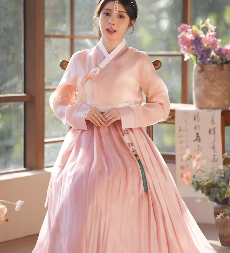 لوتس الوردي الملابس الكورية الملابس الكورية فستان المحكمة النسائية أداء زي #1