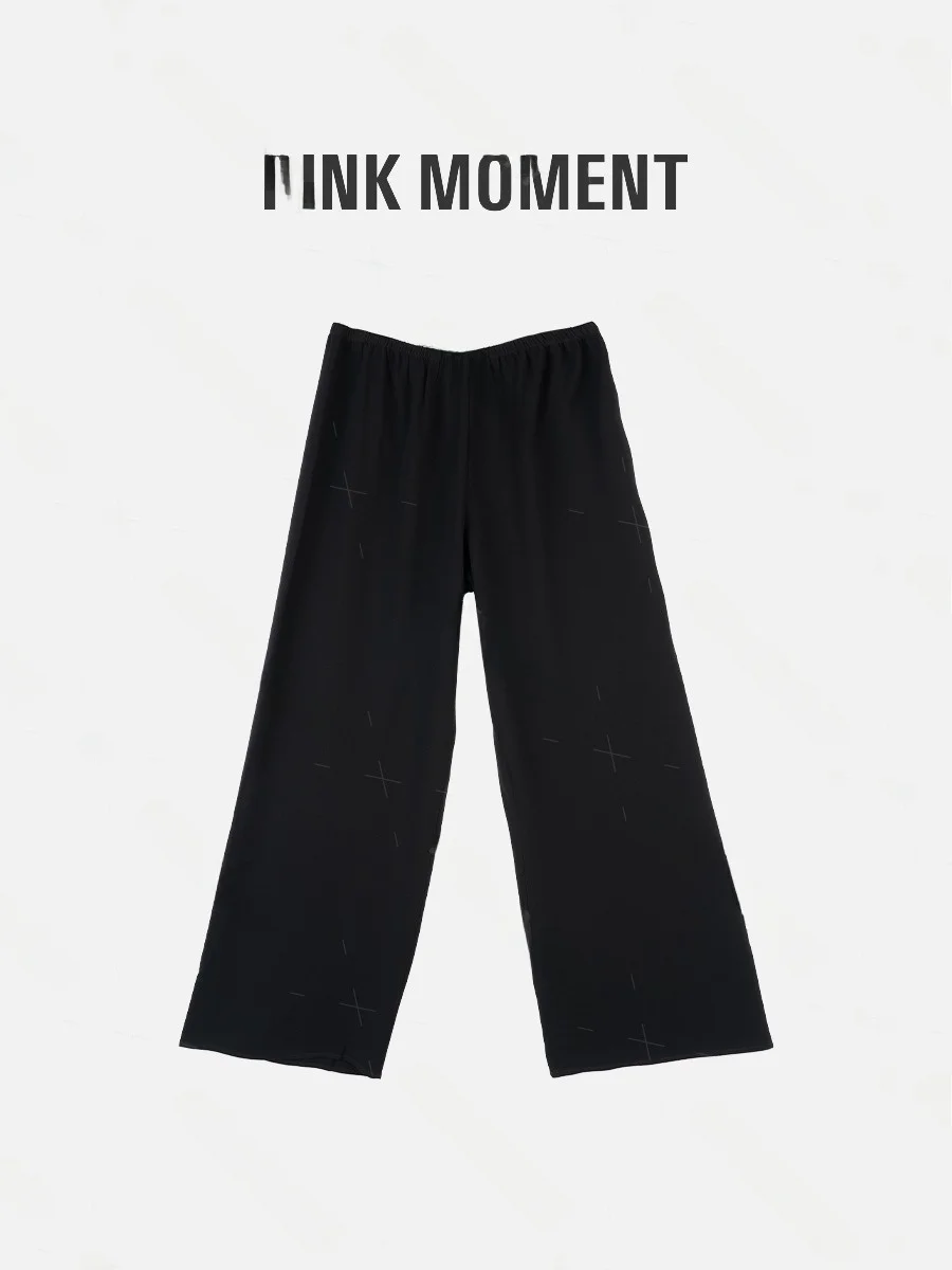 

PINK MOMENT Simple Pure Color Acetate Wide Leg Pants Spring New Sle Commute Casual Elastic Waist Long Trousers