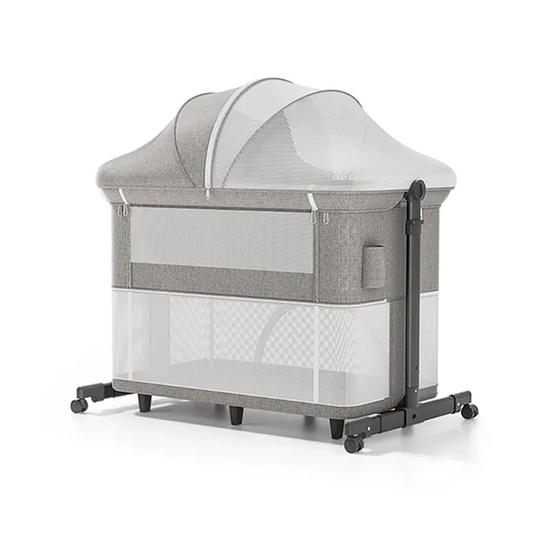 Baby cot Crib Bassinet with Cradle, Wheel, Convertible Playpen with Mosquito net and Bedding Set Height Adjustment and Mattress