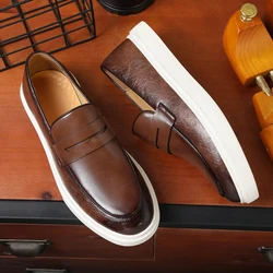 Sapatos masculinos de vulcanização preta, tênis de slip-on marrom, tamanho 38-46, novo