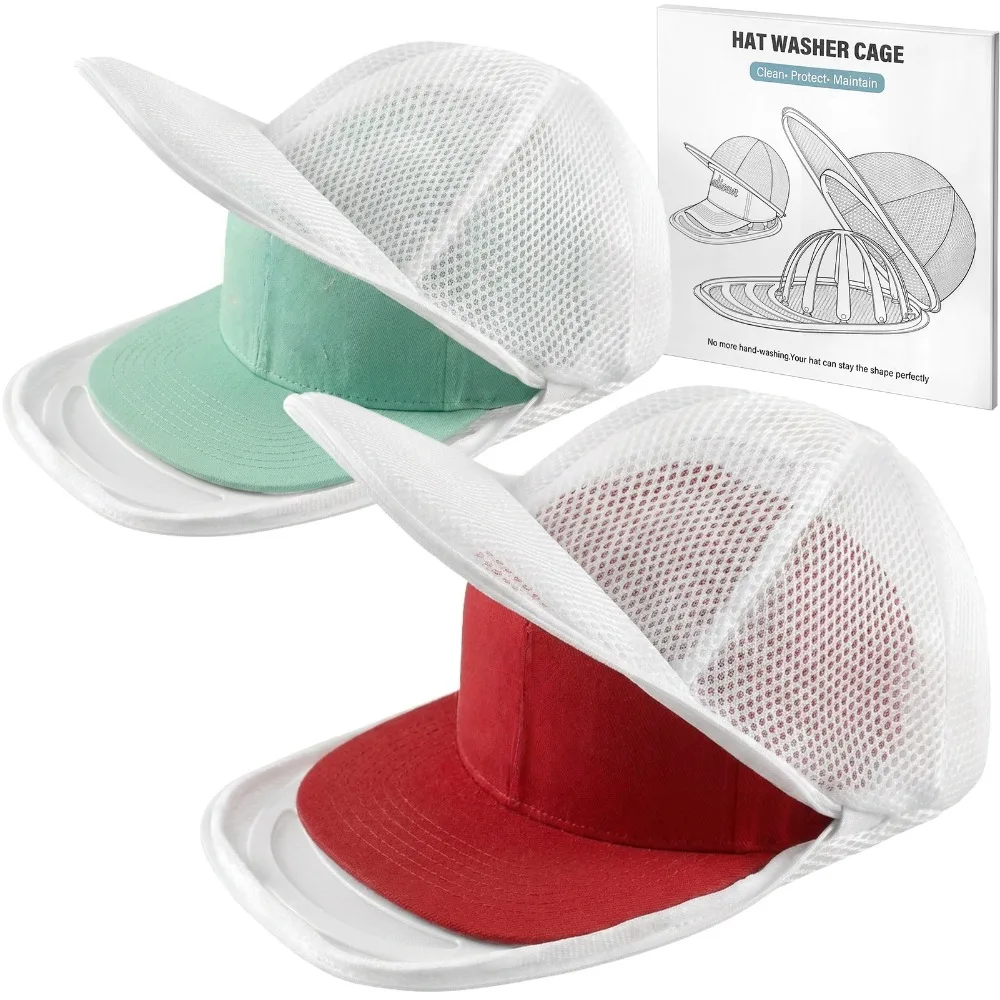 Paquete de 2/4 Jaulas para lavar gorras en lavadora, marco limpiador de gorras de béisbol con bolsa de malla, mantiene la forma para viseras planas y curvas, apto para adultos, blanco, bolsas de lavandería