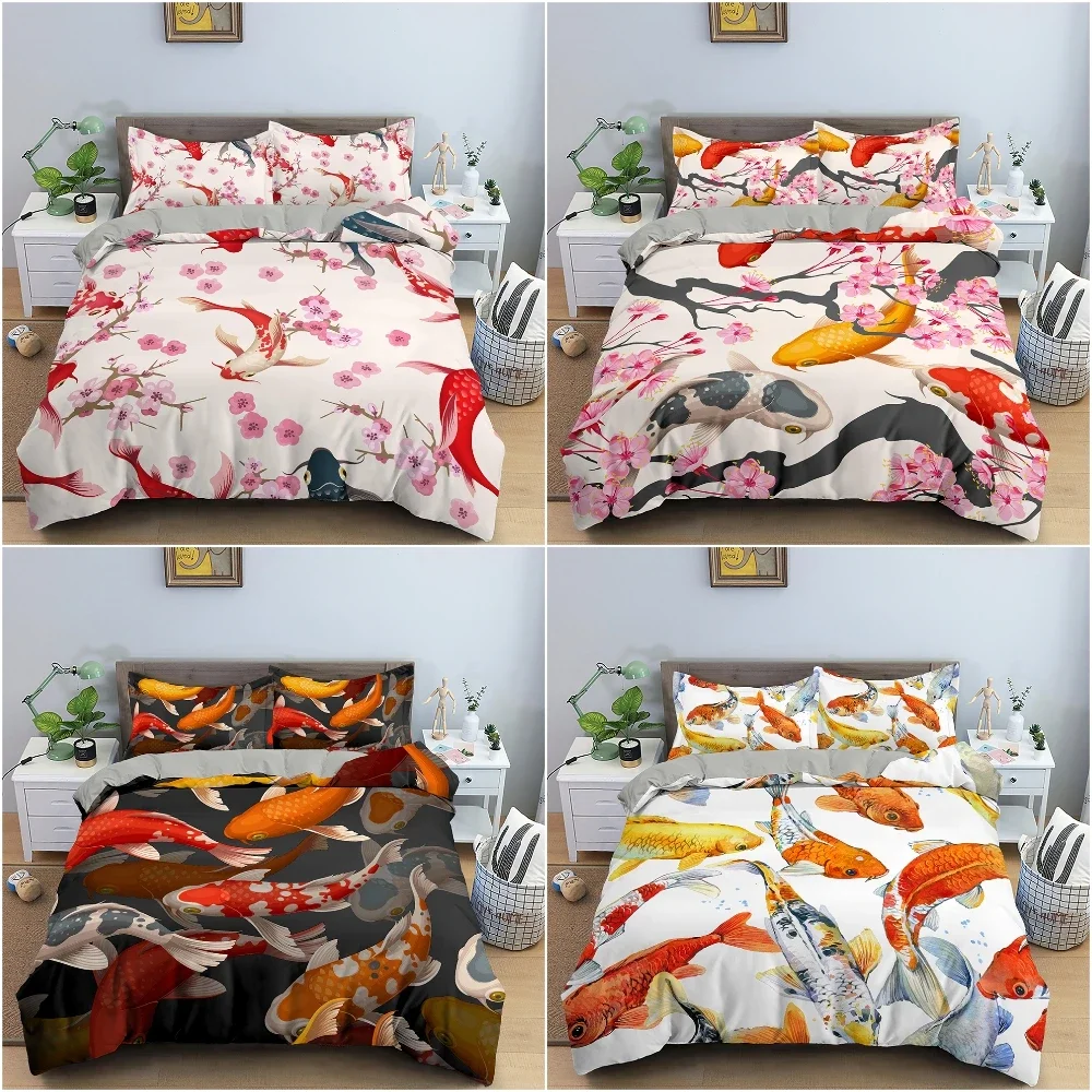 

3D Printed Bedding Set Goldfish Pattern Quilt Cover Luxury Polyester Duvet Cover With Pillowcase King Twin Size Home Textile