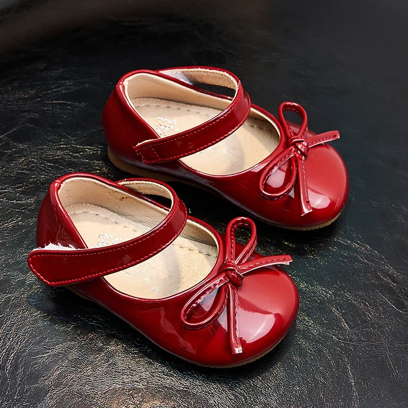 

Girls Shallow Flat Shoes New Wine Red Children Fashion School Leather Shoes Princess Non-slip Versatile Kids Shoes Wedding Party