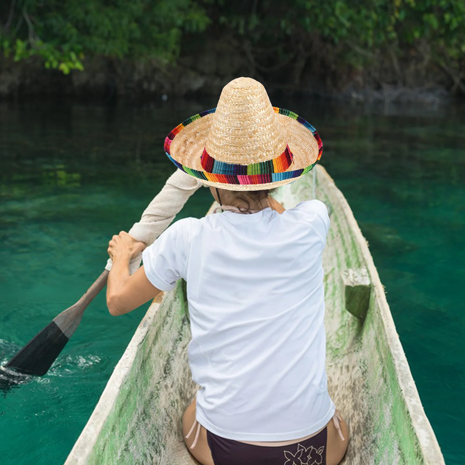 

Mexican Straw Hat Mexican Costume Headwear Fiesta Dress Up Party Accessories Diameter 43 Cm Colorful Lightweight Breathable