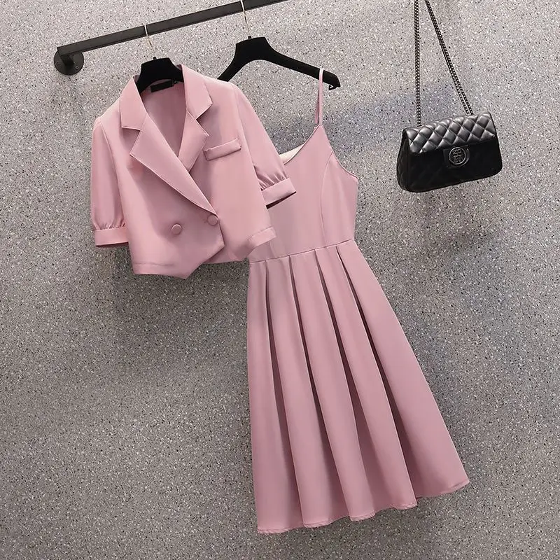 Insozkdg Women Graceful Short Blazer Dress due pezzi Set coreano Ladies elegante cappotto abiti senza maniche abiti Fashion Suit