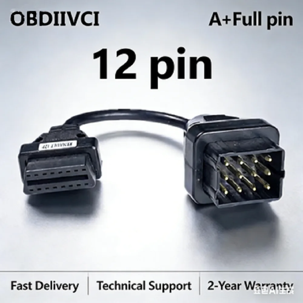 Professional OBD2 12Pin to 16Pin Connector Adapter Cable for Renault Diagnostic Tool