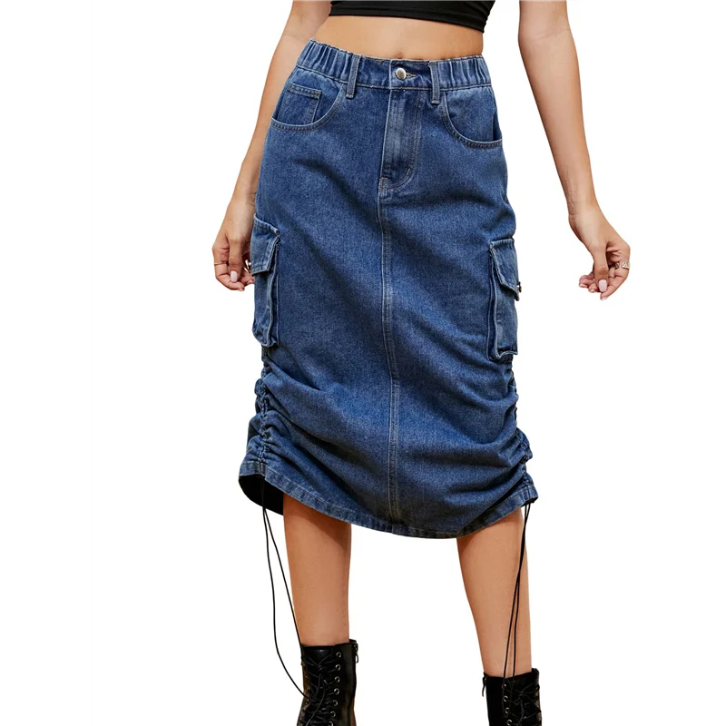 

AOAO-Denim Skirt Below Knee Length High Waisted Jean Skirts For Women