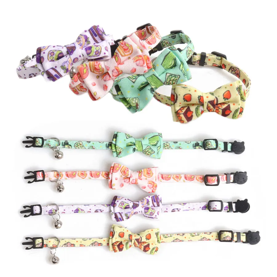 Small Cat Collar Safety Breakaway Buckle with Bell Quick Release Bowknot Goats Bandana Personalized Fruit Donut Cake Pattern