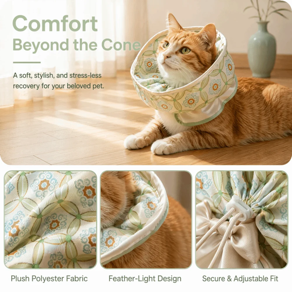 Bouquet Shape Cat Elizabethan Collar Soft Chinese Kitty Recovery Collar Pull-string Style Elegant Small Dog Protective Neck Cone