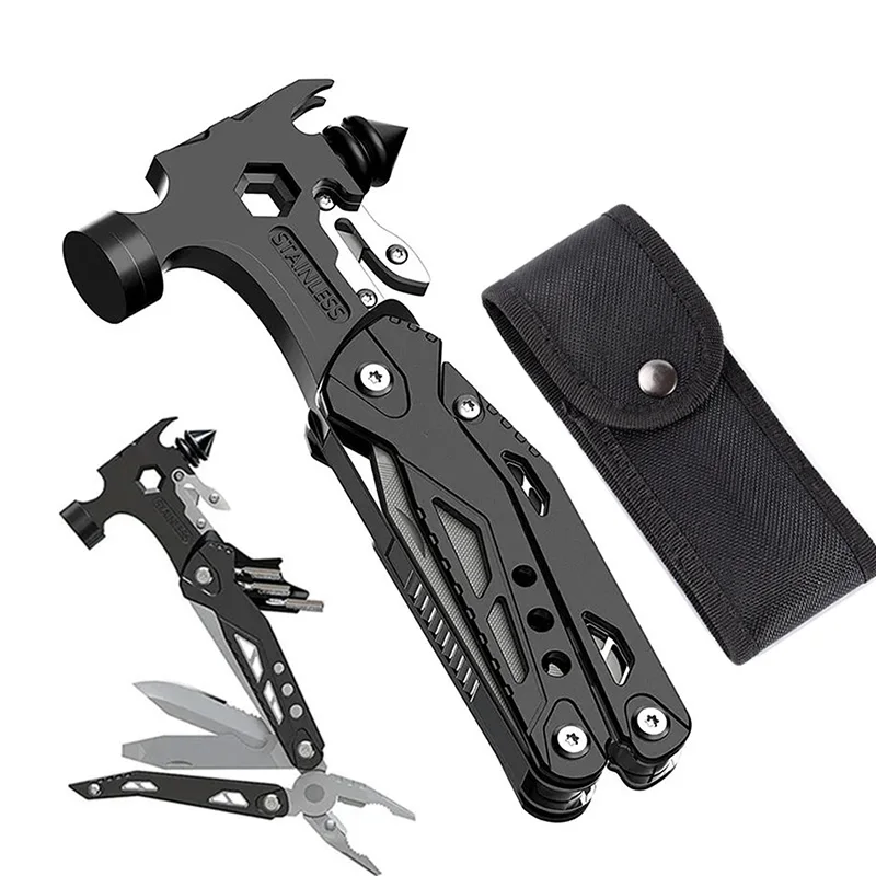 

16-in-1 Hammer MultiTool Camping Survival Equipment Hammers Pliers Broken Window Cone Outdoor Emergency Escape Tool Pocket Knife