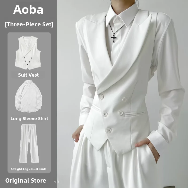 Neuter Style White Suit Jacket Men's Casual Fashion Business Leisure Single-breasted Flat Collar All-matching Color