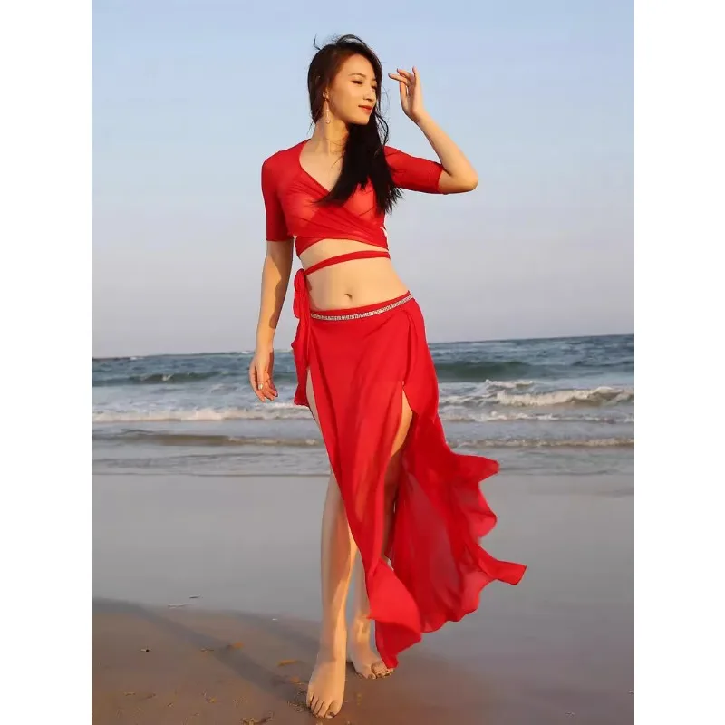 Trajes de dança do ventre personalizados para mulheres menina conjunto grupo traje pétala topos saia longa desempenho traje prática classe vestido