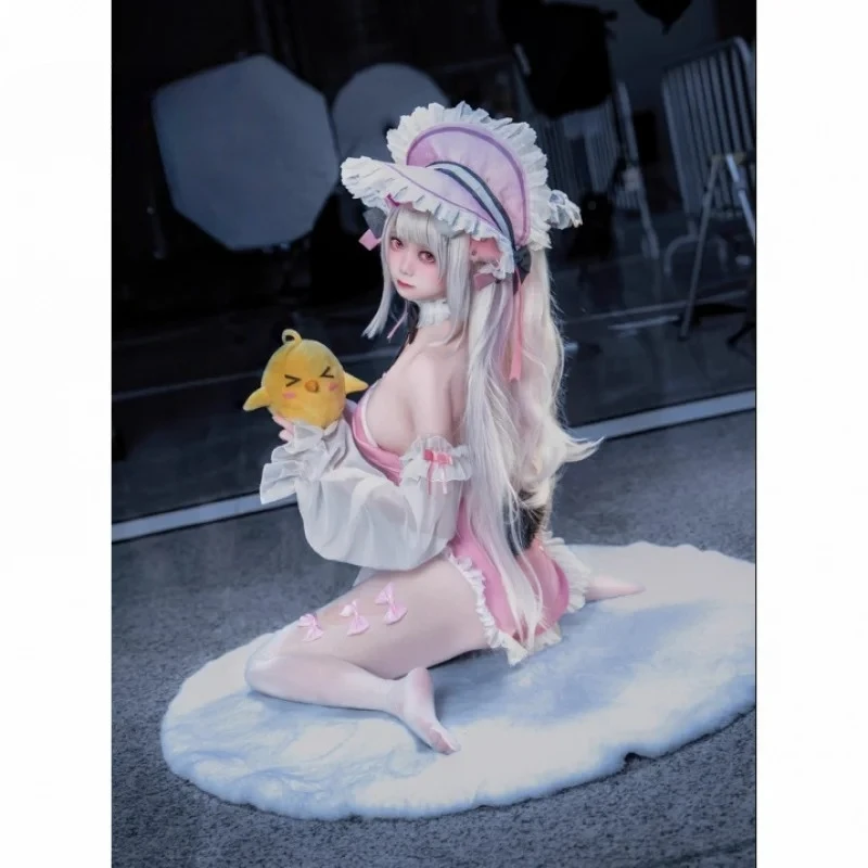 

USS Halford Game Azur Lane Cosplay Costume Pink leather jumpsuit tie accessories prop set Halloween sweet women new uniform