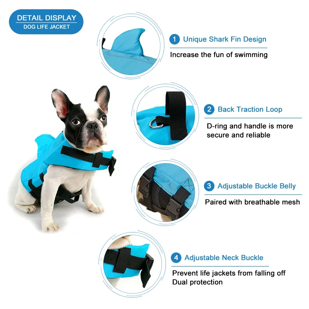 2026 Shark Fin Dog Life Jacket Enhanced Buoyancy Small Dogs Swimming Clothes Safety Vest with Handle for Dogs Surfing view 3