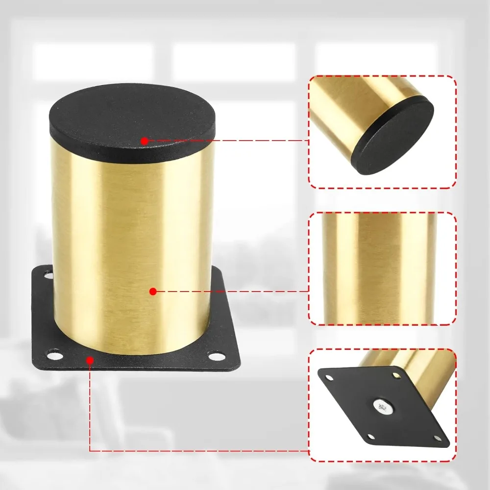 مجموعة من 4 أرجل أثاث من الفولاذ المقاوم للصدأ 3 بوصة / 80 مم، أرجل خزانة ذهبية أقدام مطبخ مستديرة، أرجل بديلة معدنية للخزانة #3