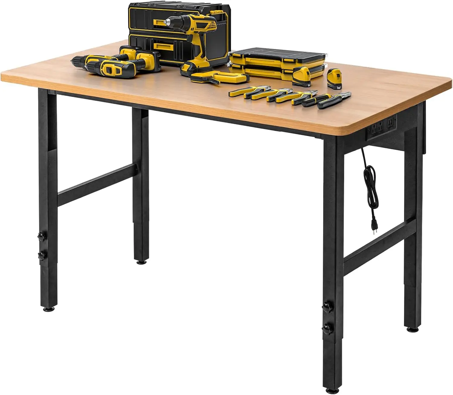 Adjustable Workbench With Power Outlets Heavy Duty Work Table Hardwood Work Bench For Garage Workshop Home Office