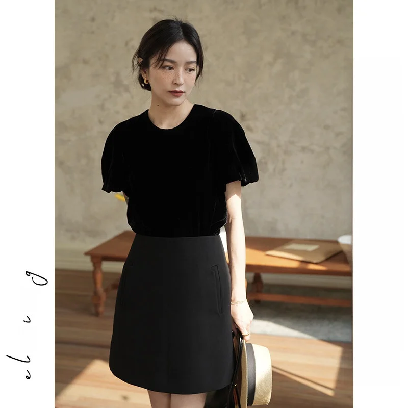 

Elwing Original A-Line Versatile Bla Skirt Comfortable Commute Sle Summer New Arrival Women's Faion Polyester Blend
