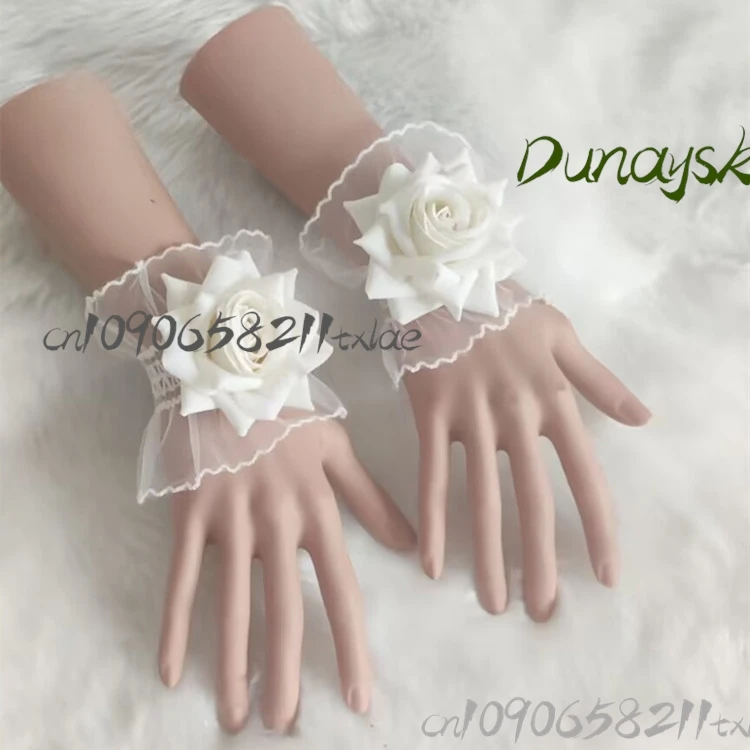 Punhos de pulso Lolita – Acessórios de mão elegantes com flores de renda, meninas doces (finetes de manga vintage, blusa romântica, enfeites de vestido