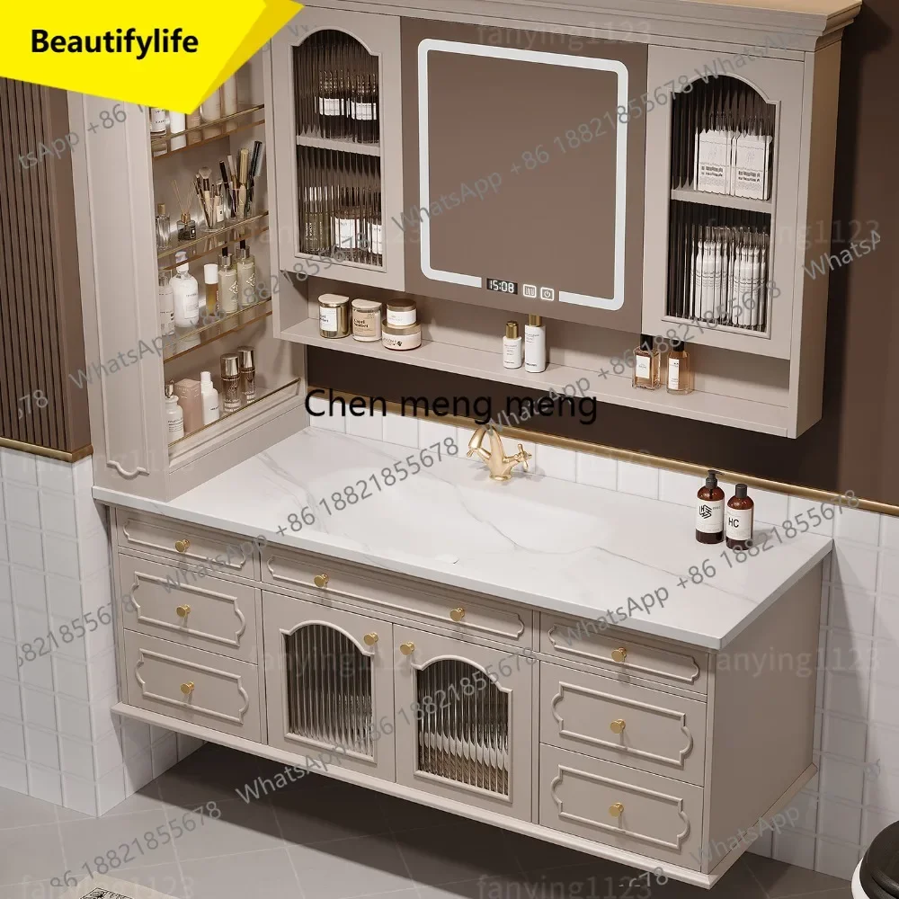 

6239 Oak French Vintage Bathroom Cabinet Combination Washstand Hand Washbasin Slate Seamless Basin