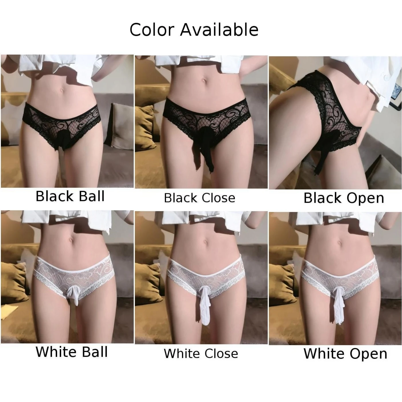 Exposed Butt Mens Erotic Lingerie Lace T-Back Thong Sissy Cock Pouch Panties Ultra-Thin Briefs G-String Open/Close JJ Penis