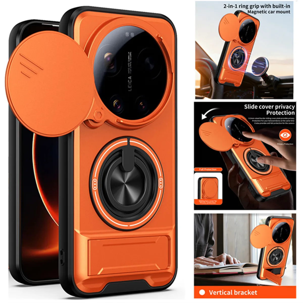 Anti-Sturz-Schutzhülle für Xiaomi 17 Ultra, stoßfeste Hülle mit drehbarer Kamera-Schutzlinse, magnetischer Ringhalter für Mi 17 Ultra