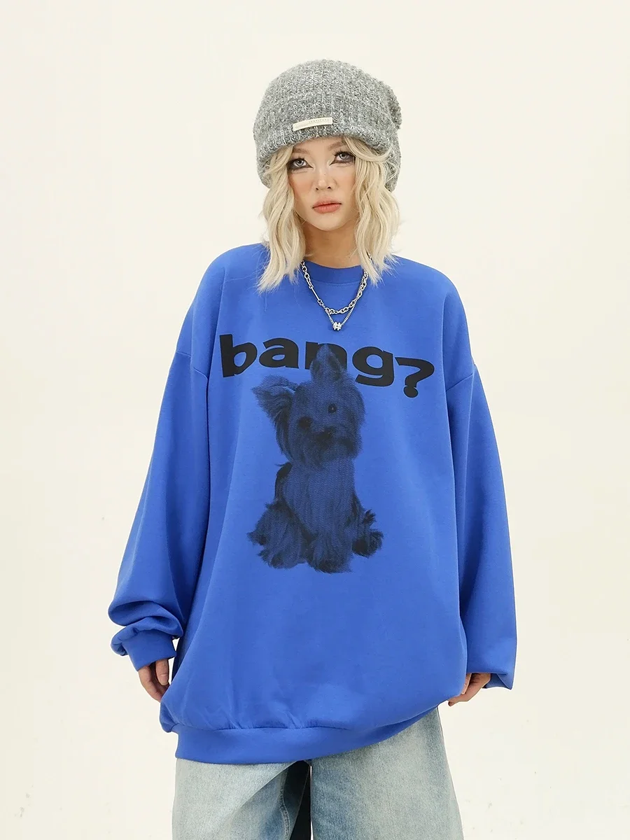 Dopamine Puppy Crew Neck Sweatshirts 2024 Autumn New Loose Bf American Retro Couple Top Women