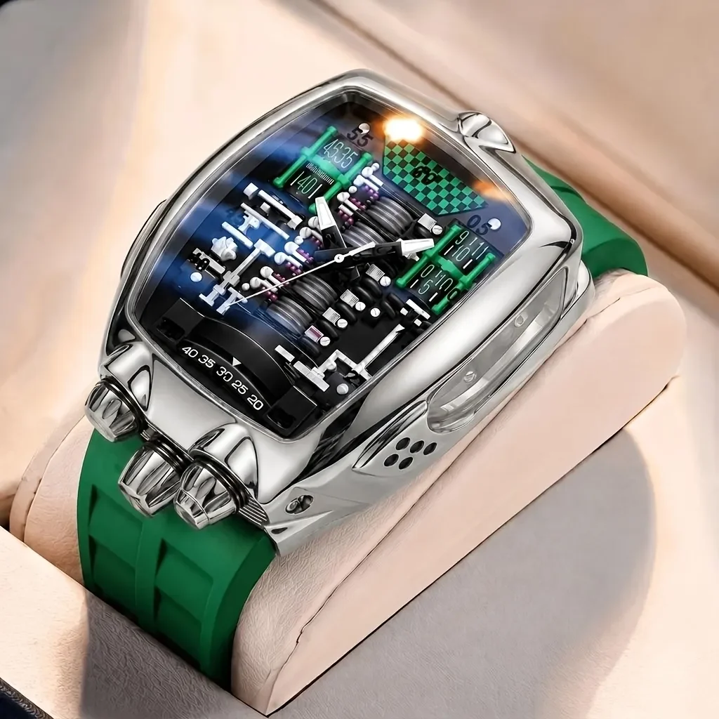 Montre à Quartz pour hommes, cadran noir, bracelet en alliage, vintage, mode tonneau, détails sportifs, pour les affaires, les fêtes et les vacances, 1 pièce