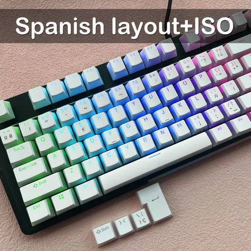 Imagen 2 del producto Pudding keycap EN y diseño español 104 teclas PBT key cap ISO teclas semitransparentes de doble color