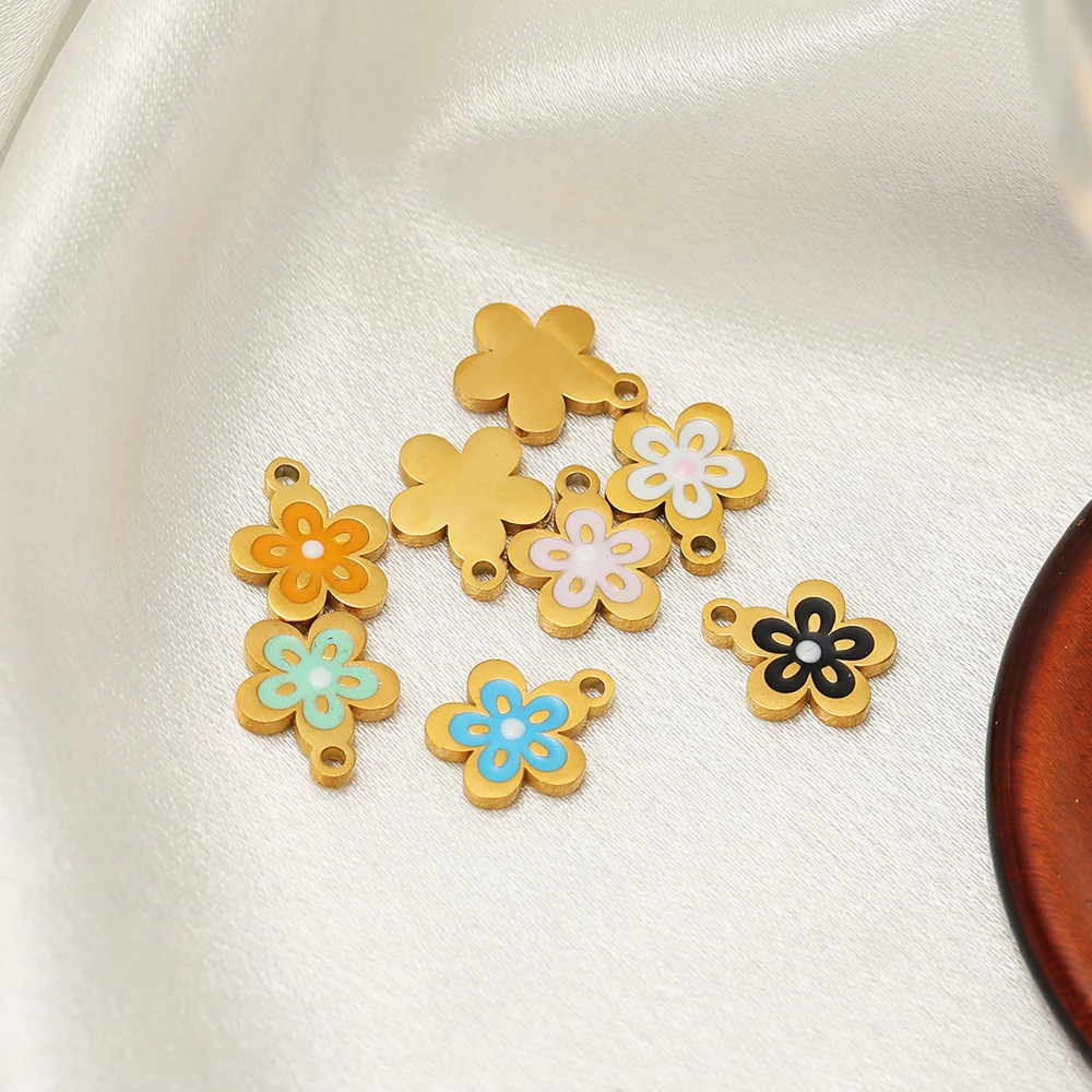 5 Stück Edelstahl 10mm kleine Blumen-Emaille-Anhänger für DIY-Schmuck, Kinder-Halsketten, Armband-Zubehör, Ohrring-Herstellung – Detail 4