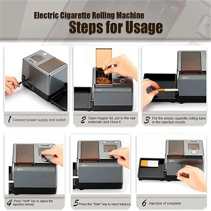 HK3+ Cigarette Rolling Machine Full Automatic 6.5mm 8mm Tube Electric Tobacco Roller Injector Maker DIY Smoking Accessories