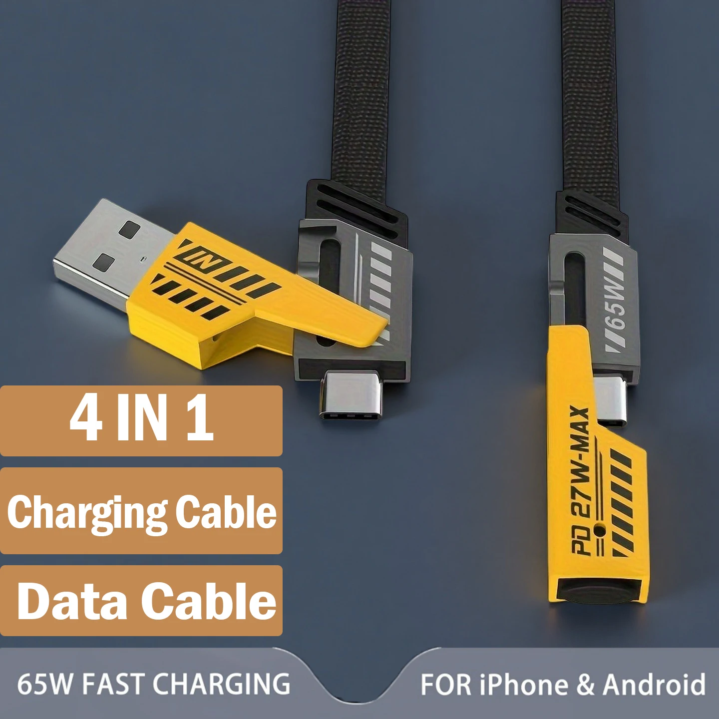 

4 In 1 USB Fast Charging Cable For Samsung S24 Xiaomi Huawei iPhone 15 Mobile Phone 65W USB Type C Charger Tablet Charging Cable