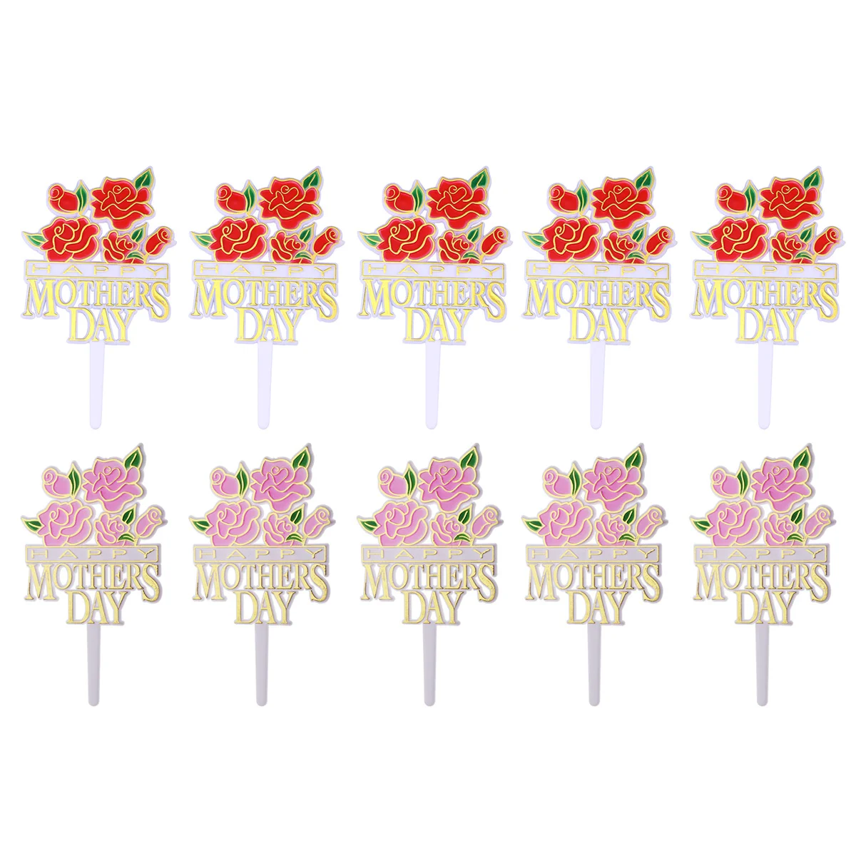 

20Pcs Rose Cake Toppers Eco Friendly Mothers Day Party Dessert Decoration Cake Inserts Pink Red Mothers Day Cupcake Topper