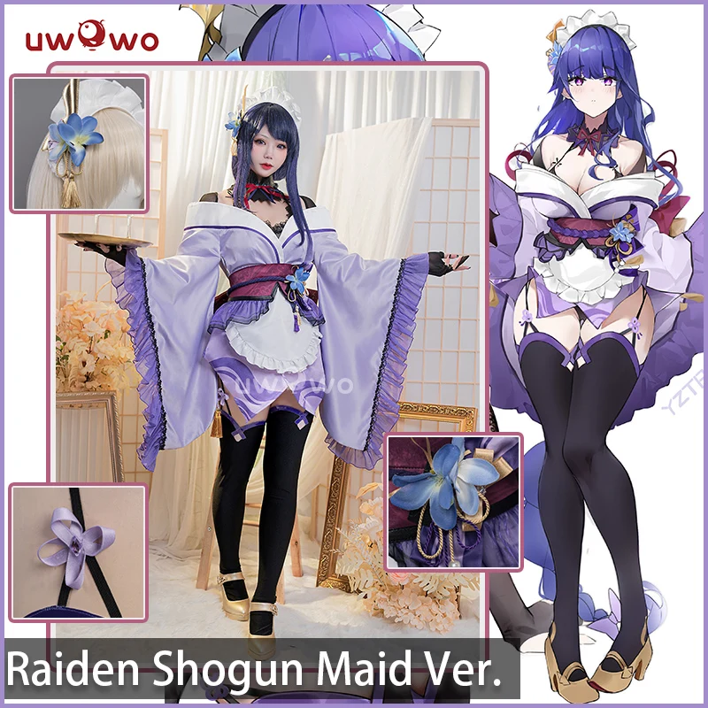 

LAST BATCH UWOWO Genshin Impact Fanart: Raiden Shogun Cosplay Costume Ei/Baal Kimono Maid Ver. 2-in-1 Maid&Lingerie