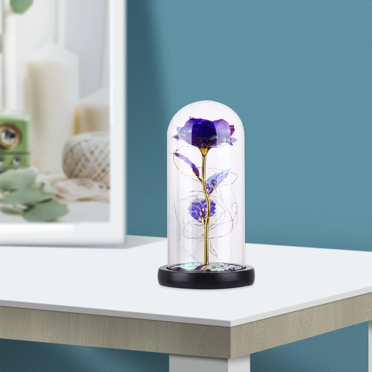 

Glass Rose Night Light Artificial Dome Lamp LED String Lights Home Decoration Romantic Gifts Valentine Day Wedding Anniversary