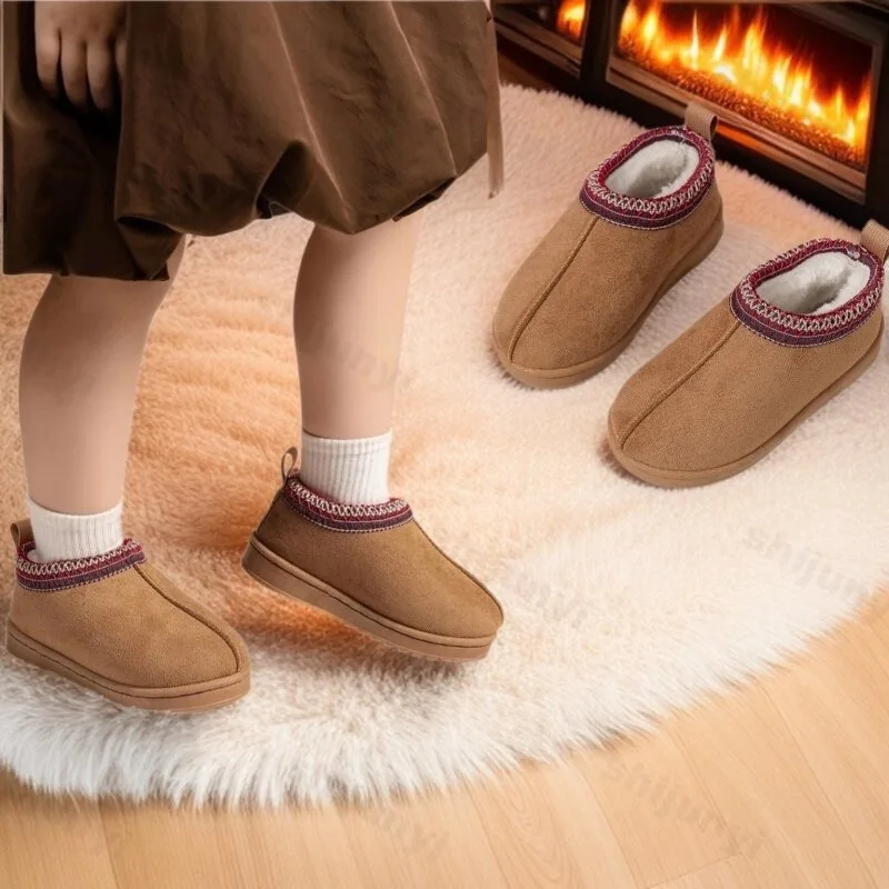 

Winter Baby Warm Snow Boots 2025 New Fashion Children's Ankle Boots Girls Low-top Cotton Shoes Boys Plush Suede Short Boots