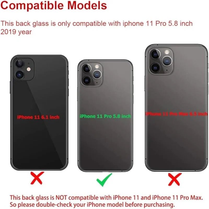 For iPhone 11 pro Back Glass Replacement, with Adhesive and Tools